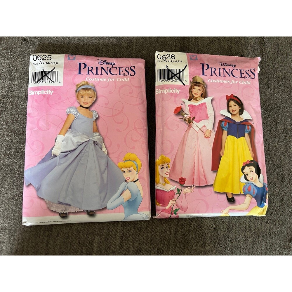 Lot of 2 Disney Cinderella Snow White Sleeping Beauty Patterns 0625 0626